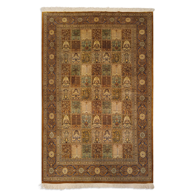 4'4" x 6'8"   Silk Persian Qom Garden of Eden Rug Top View