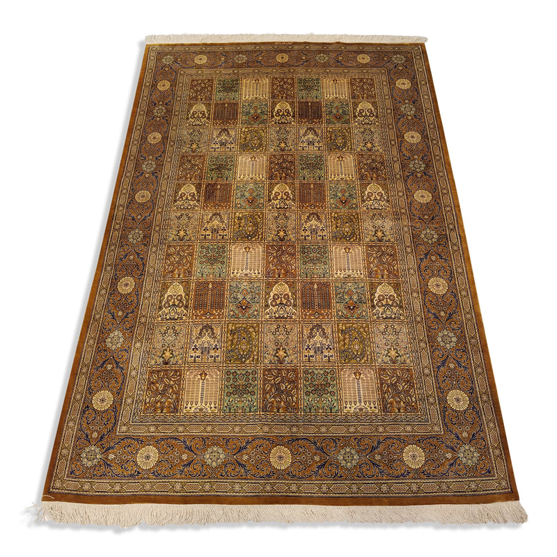 4'4" x 6'8"   Silk Persian Qom Garden of Eden Rug Angle View
