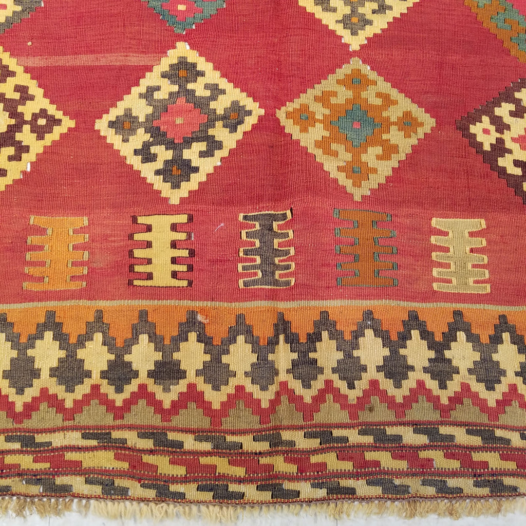 5'2" x 7'1"   Persian Vintage Qashqai Kilim Rug Angle View