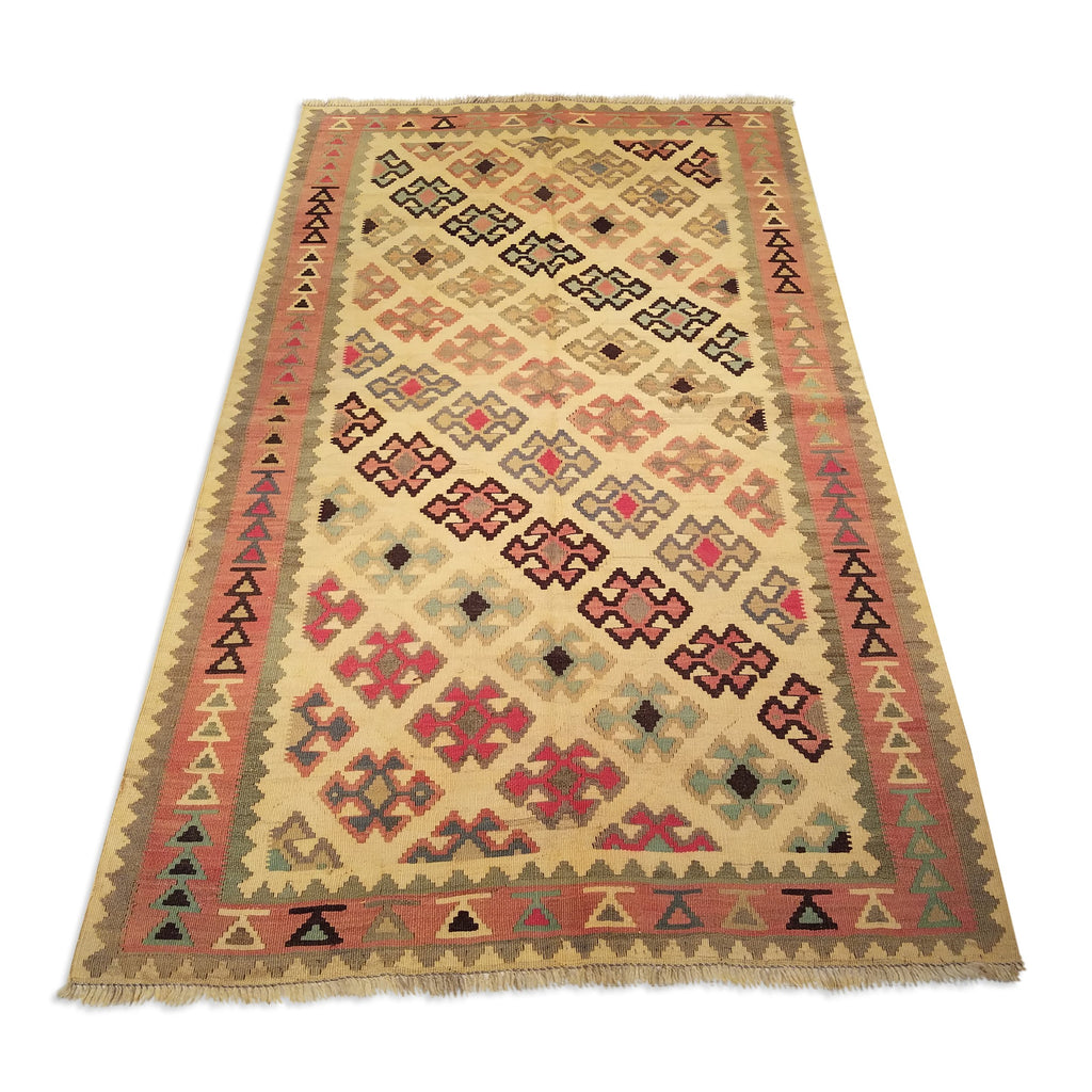 4'8" x 7'8"   Persian Vintage Qashqai Kilim Rug Angle View