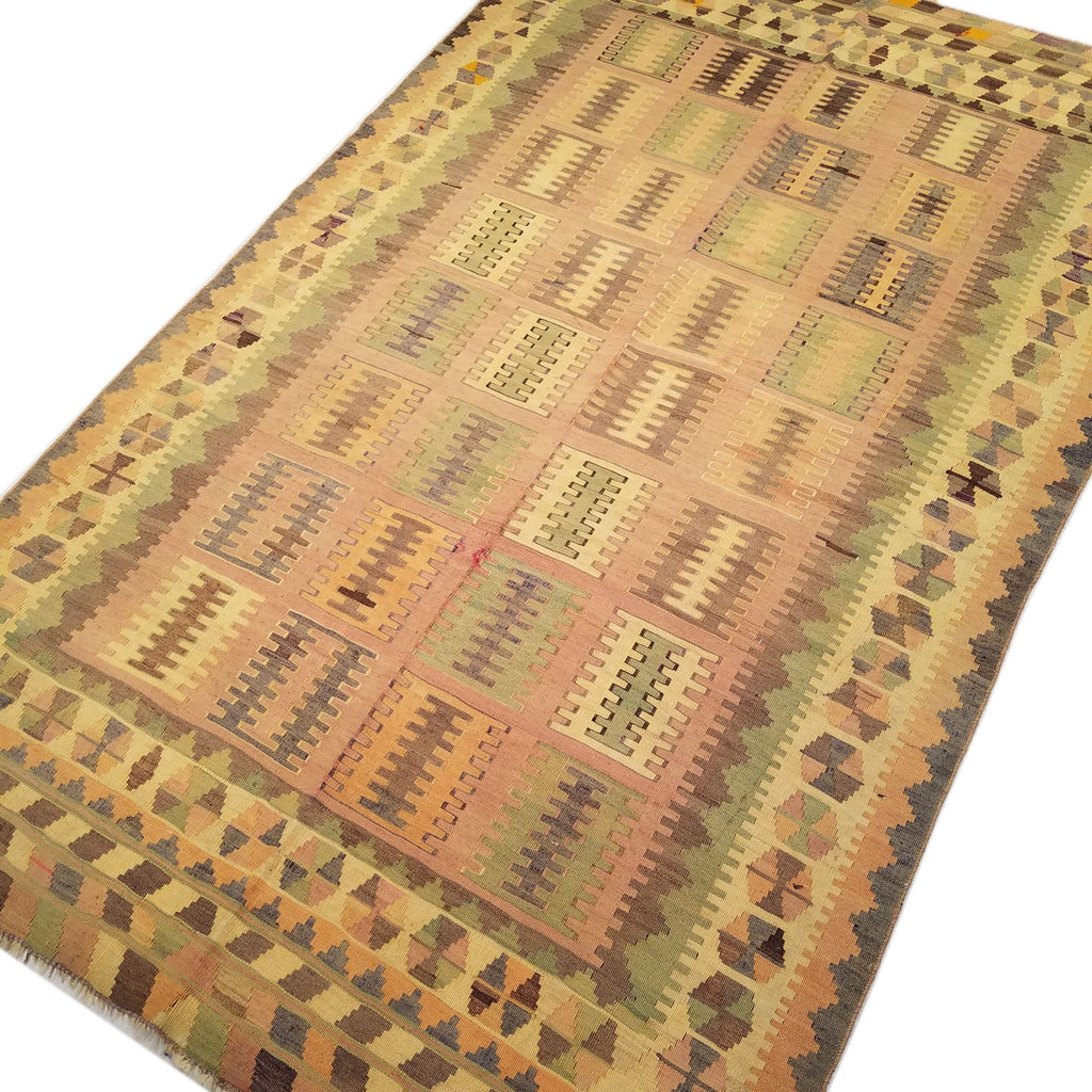 5'0" x 8'3"   Persian Vintage Qashqai Kilim Rug Angle View