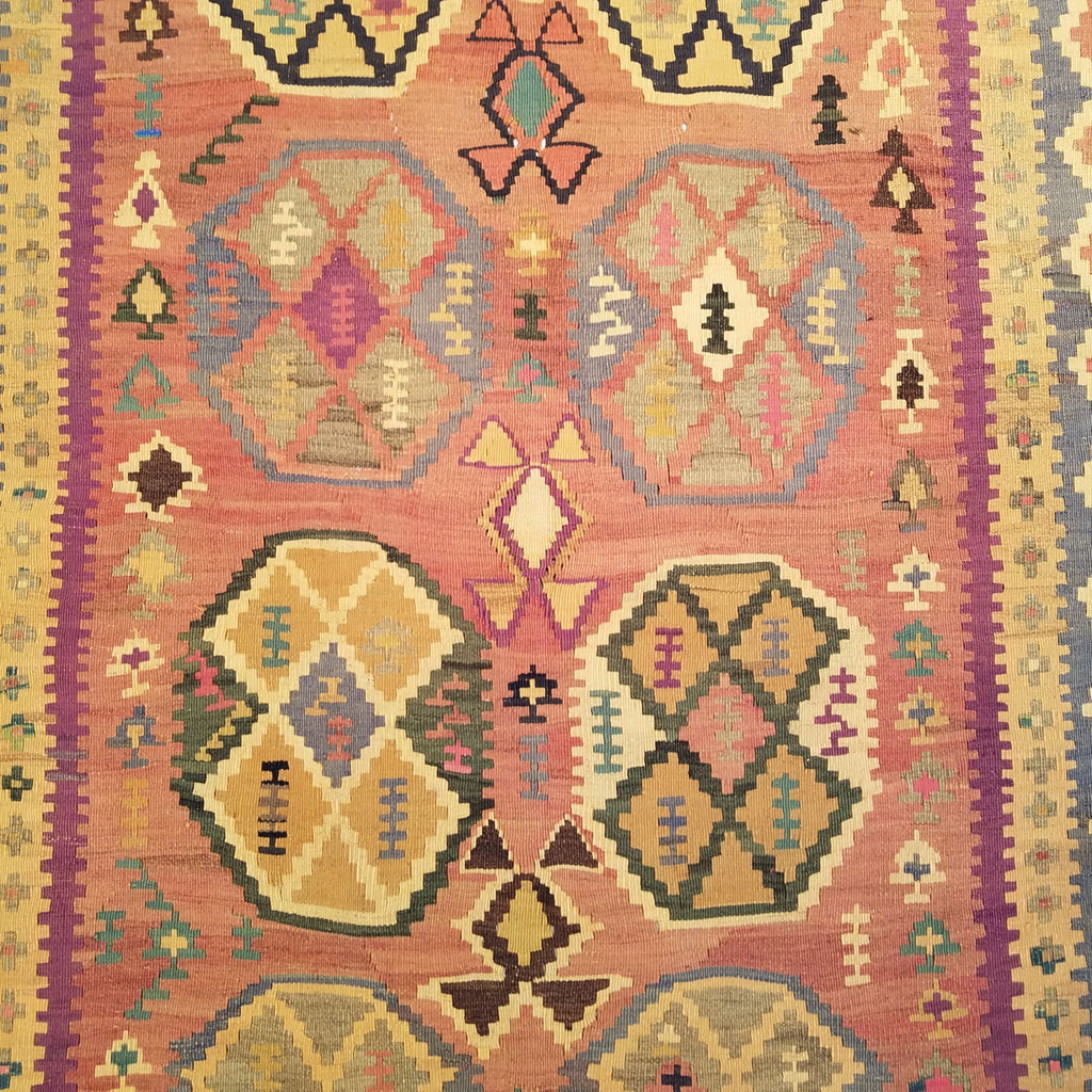 4'4" x 7'2"   Persian Vintage Qashqai Kilim Rug Angle View