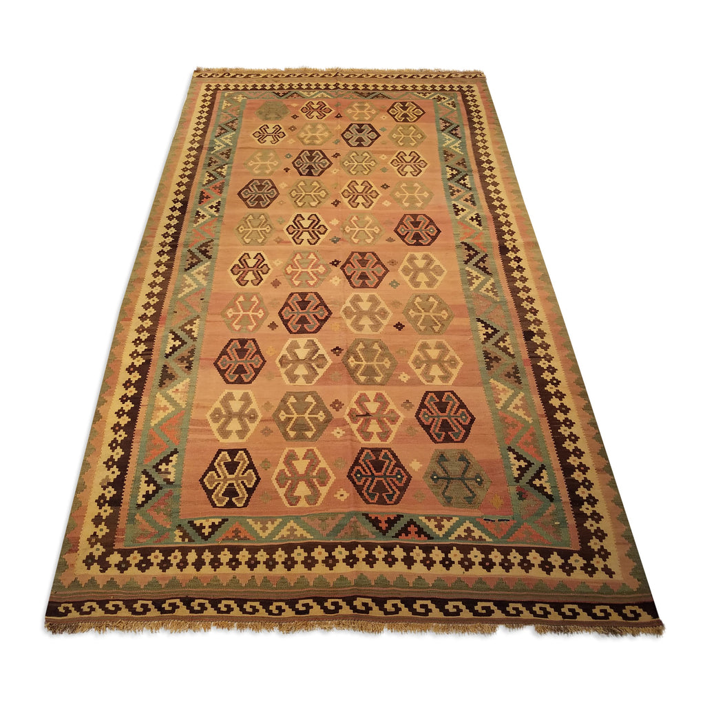 5'3" x 9'9"   Persian Vintage Qashqai Kilim Rug Angle View
