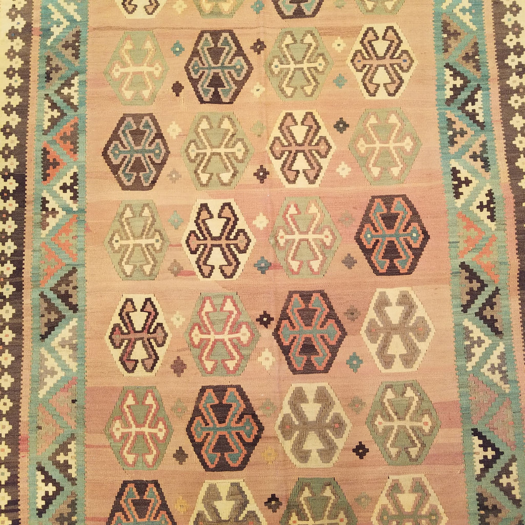 5'3" x 9'9"   Persian Vintage Qashqai Kilim Rug Angle View