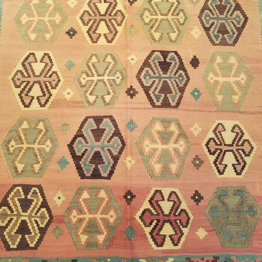 5'3" x 9'9"   Persian Vintage Qashqai Kilim Rug Angle View