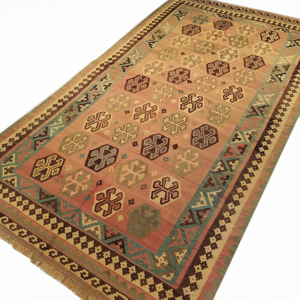 5'3" x 9'9"   Persian Vintage Qashqai Kilim Rug Angle View