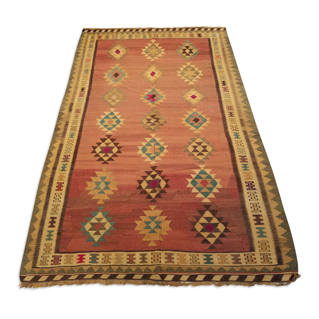 5'2" x 8'5"   Persian Vintage Qashqai Kilim Rug Angle View