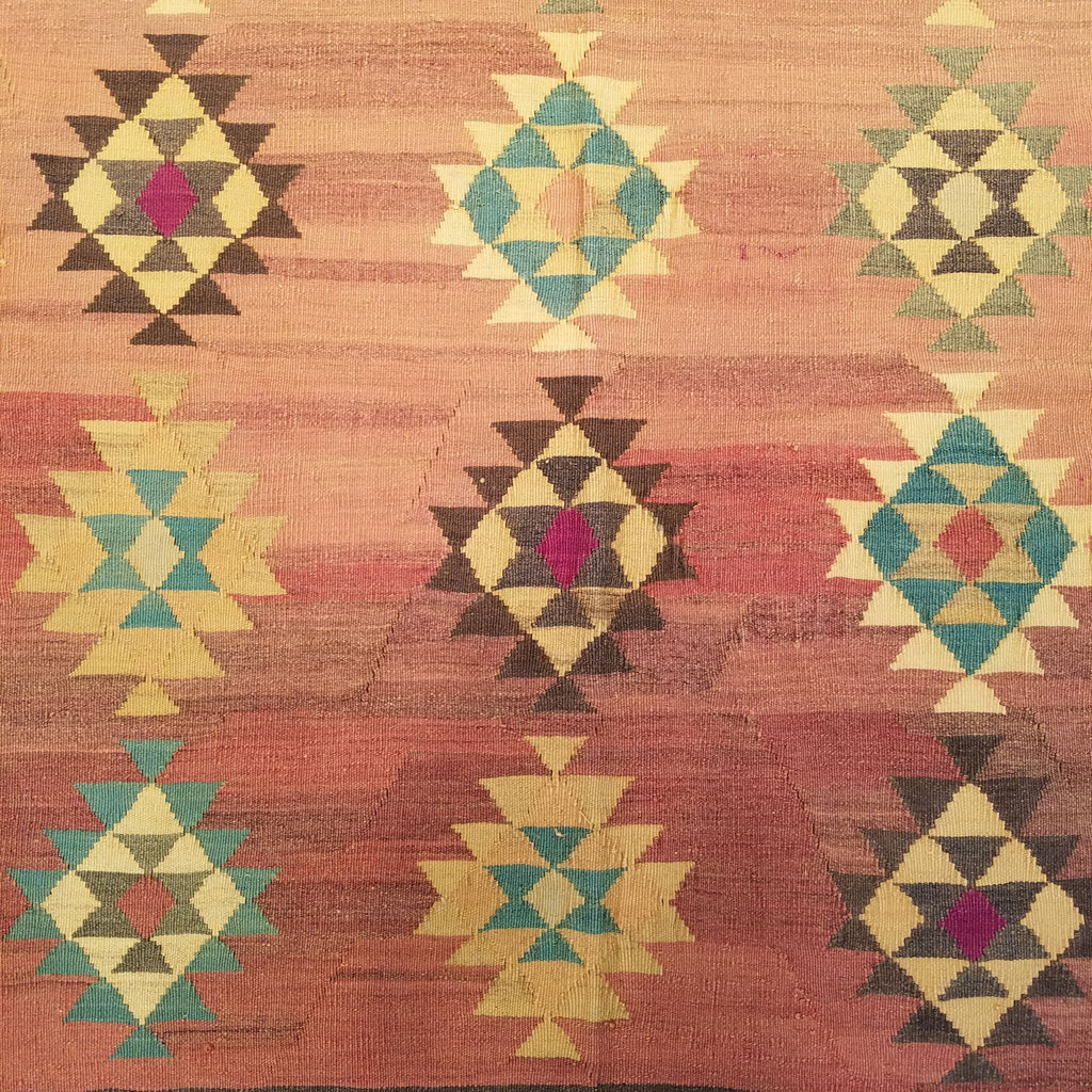5'2" x 8'5"   Persian Vintage Qashqai Kilim Rug Angle View
