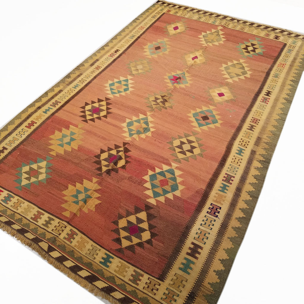 5'2" x 8'5"   Persian Vintage Qashqai Kilim Rug Back View