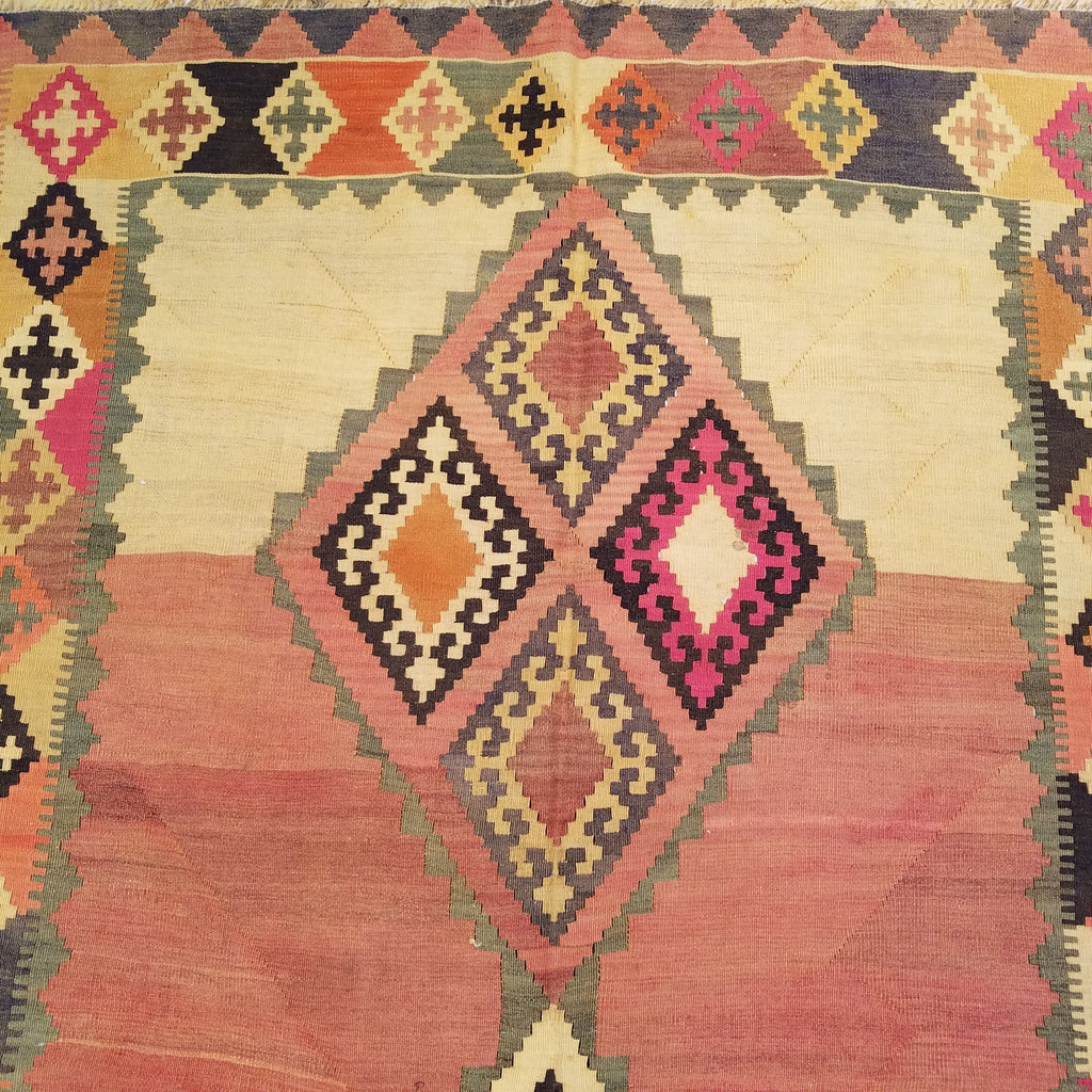 5'0" x 7'8"   Persian Vintage Qashqai Kilim Rug Angle View