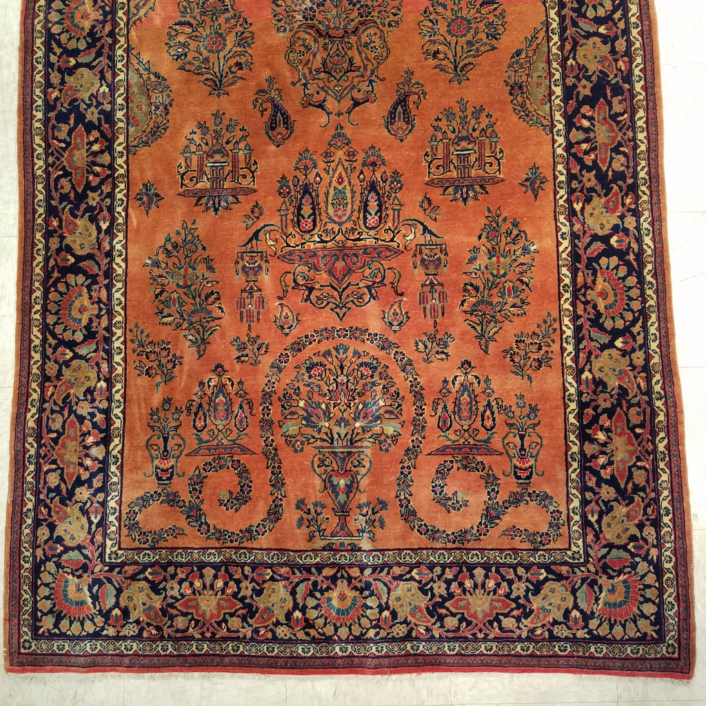 4'2" x 6'10"   Antique Persian Keshan Rug Angle View