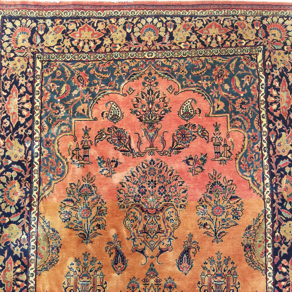 4'2" x 6'10"   Antique Persian Keshan Rug Angle View