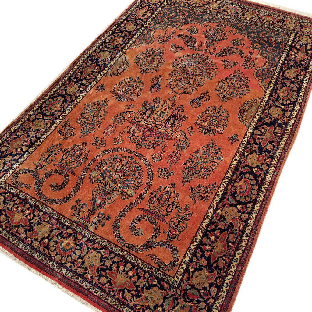 4'2" x 6'10"   Antique Persian Keshan Rug Angle View