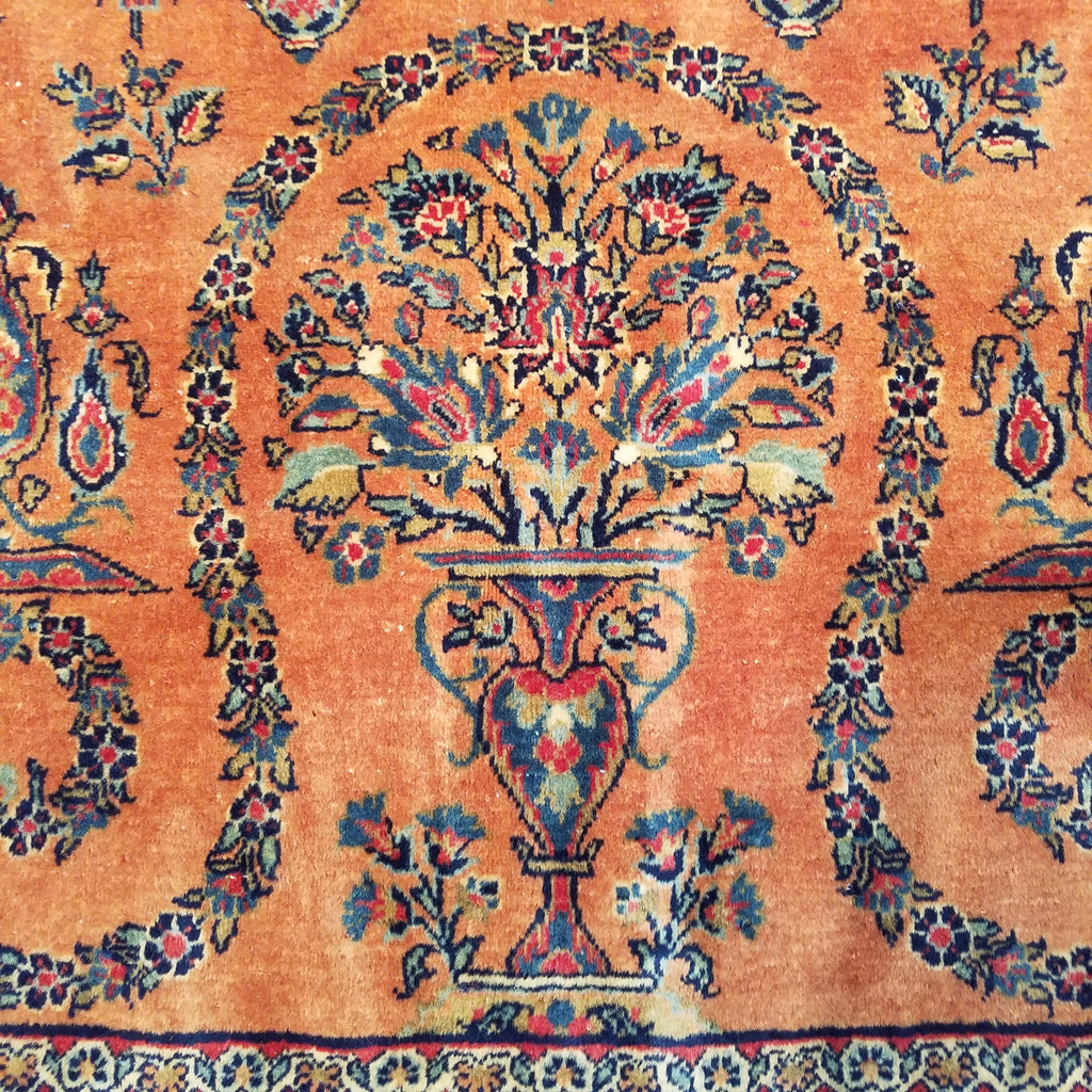 4'2" x 6'10"   Antique Persian Keshan Rug Angle View