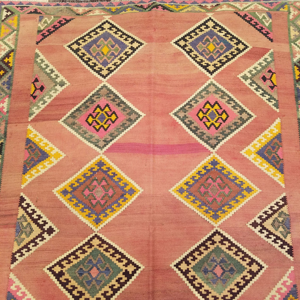 5'3" x 7'7"   Persian Vintage Qashqai Kilim Rug Angle View