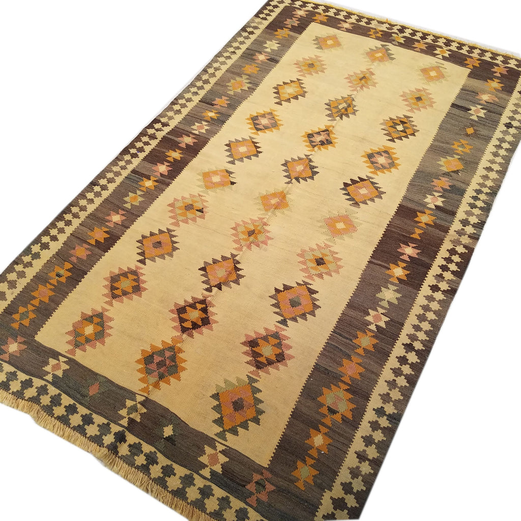 4'2" x 7'1"   Persian Vintage Qashqai Kilim Rug Angle View