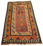 4'8" x 7'5"   Persian Vintage Qashqai Kilim Rug Angle View