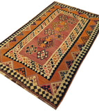 4'8" x 7'5"   Persian Vintage Qashqai Kilim Rug Angle View