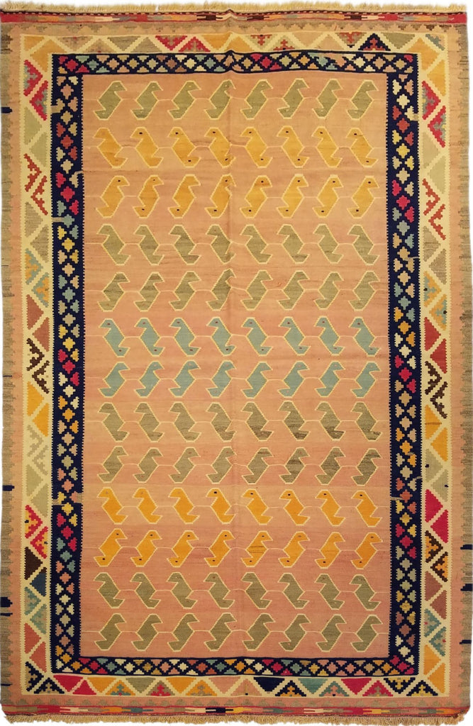 5'3" x 8'1"   Persian Vintage Qashqai Kilim Rug Top View