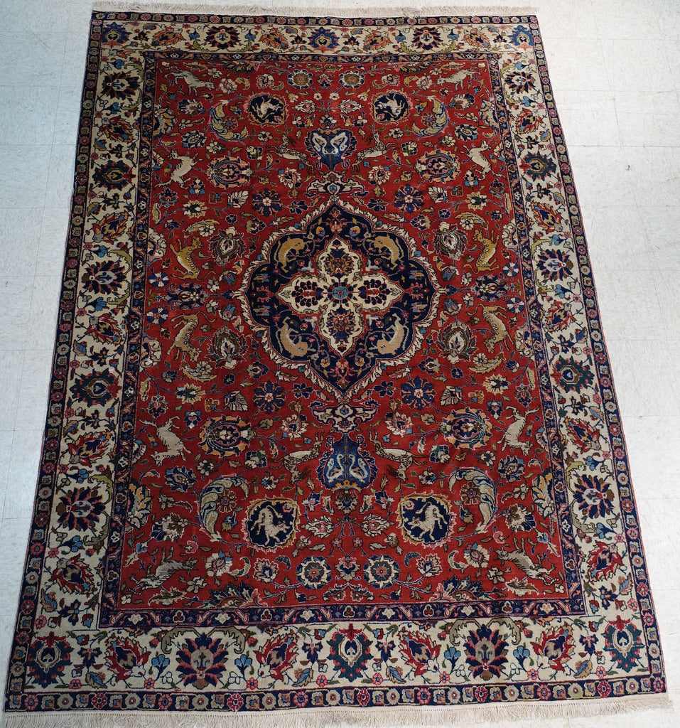 7'1" x 9'6"   Antique Persian Tabriz Rug Angle View