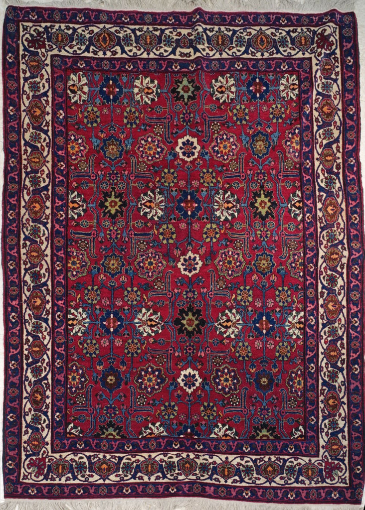 5'0" x 7'0"   Antique Persian Veramin Rug Top View