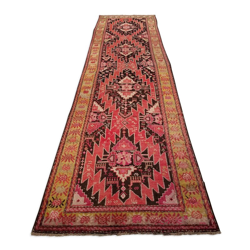 3'9" x 14'10"   Antique Caucasian Karabakh Runner Rug Angle View