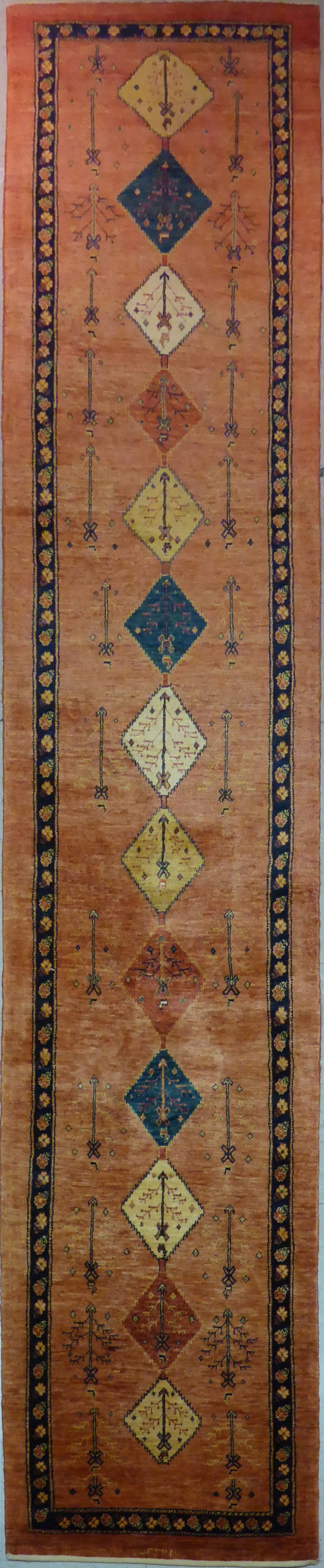 2'6" x 12'1"   Persian Kashkuli Runner Rug Top View