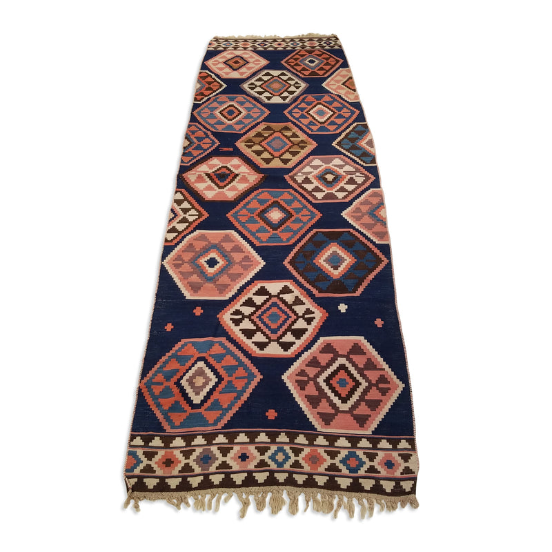 3'0" x 9'0"   Antique Kazakh Kazak Kilim Runner Rug Angle View
