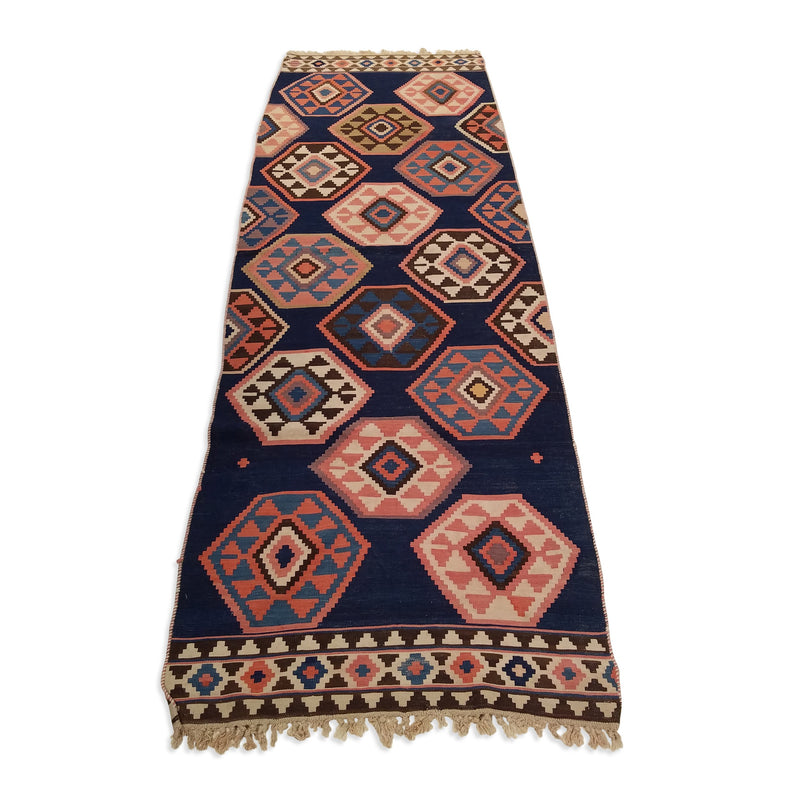 3'0" x 9'0"   Antique Kazakh Kazak Kilim Runner Rug Angle View