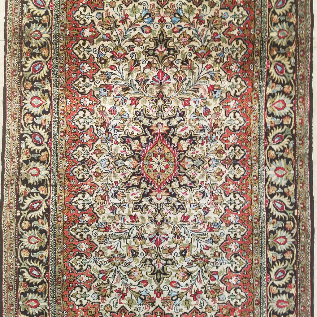 2'9" x 4'3"   Silk Persian Qom Rug Angle View