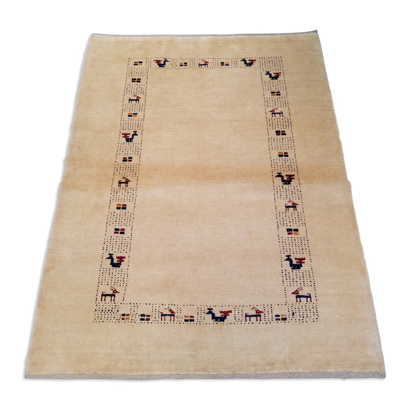 4'2" x 5'5"   Persian Gabbeh Rug Angle View