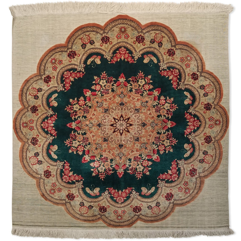 3'2" x 3'2"   Silk Persian Qom Square Rug Top View