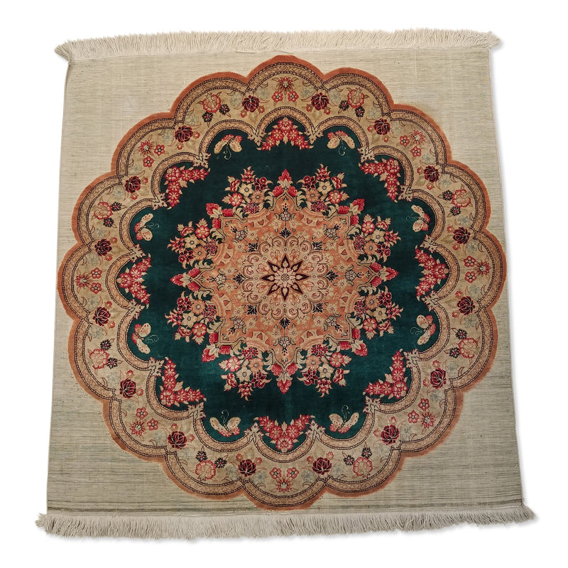 3'2" x 3'2"   Silk Persian Qom Square Rug Angle View