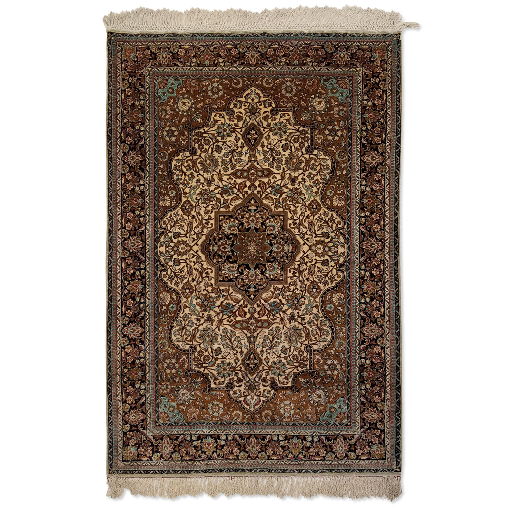 3'7" x 5'5"   Silk Persian Qom Rug Top View