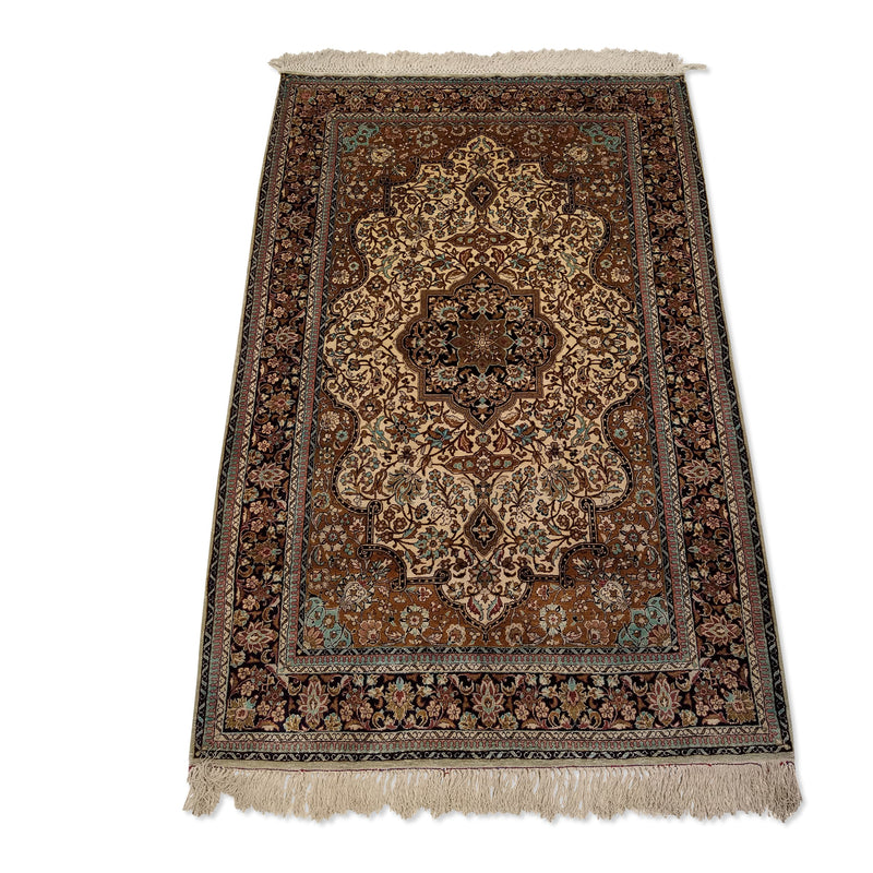 3'7" x 5'5"   Silk Persian Qom Rug Angle View
