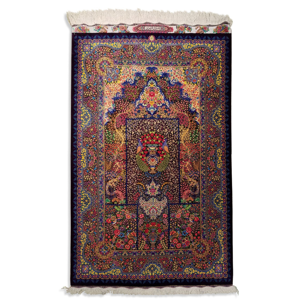 3'3" x 5'3"   Silk Persian Qom Color Genie Rug Top View