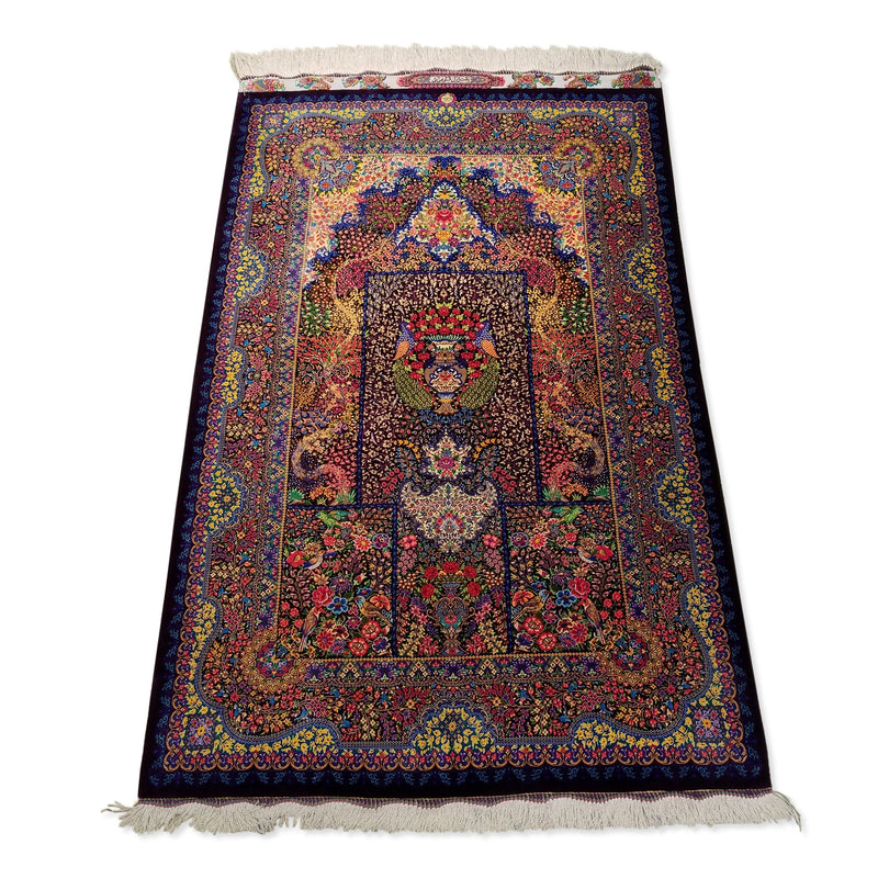 3'3" x 5'3"   Silk Persian Qom Color Genie Rug Angle View