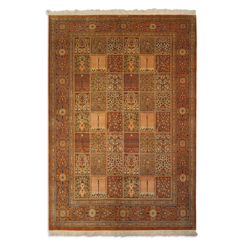 4'4" x 6'4"   Silk Persian Qom Garden of Eden Rug Top View