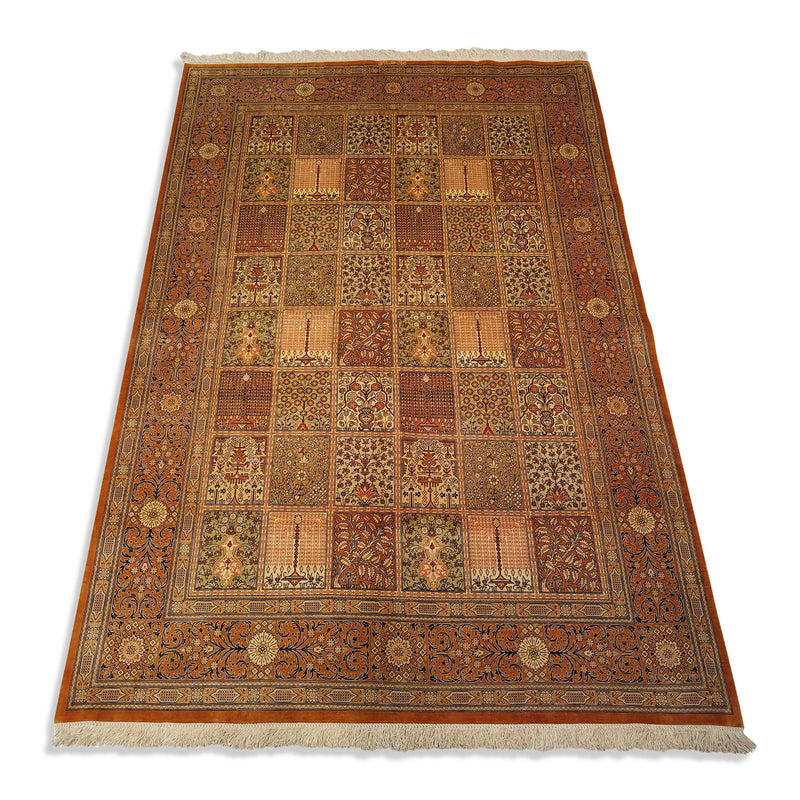 4'4" x 6'4"   Silk Persian Qom Garden of Eden Rug Angle View