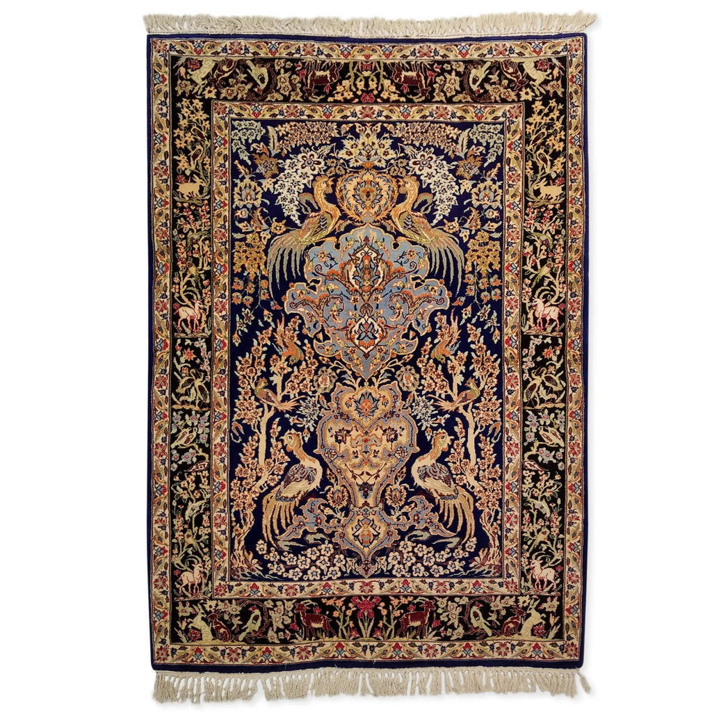 3'7" x 5'2"   Silk on Wool Persian Isfahan Garden of Eden Rug Top View