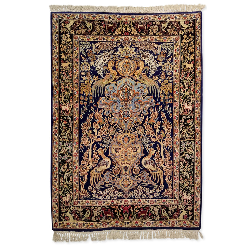 3'7" x 5'2"   Silk on Wool Persian Isfahan Garden of Eden Rug Top View