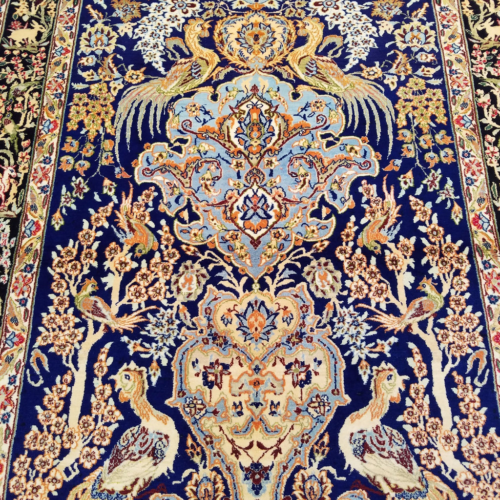 3'7" x 5'2"   Silk on Wool Persian Isfahan Garden of Eden Rug Angle View