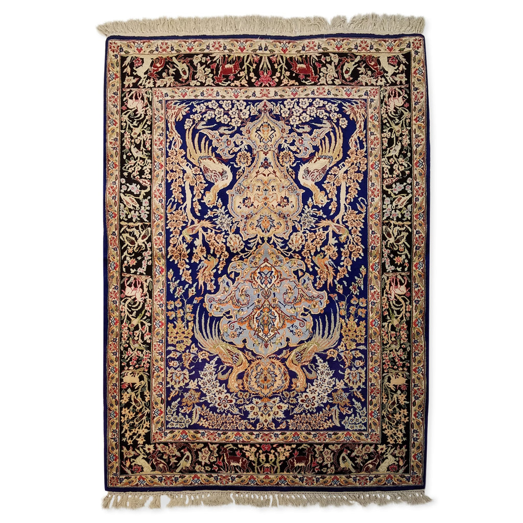 3'7" x 5'2"   Silk on Wool Persian Isfahan Garden of Eden Rug Back View