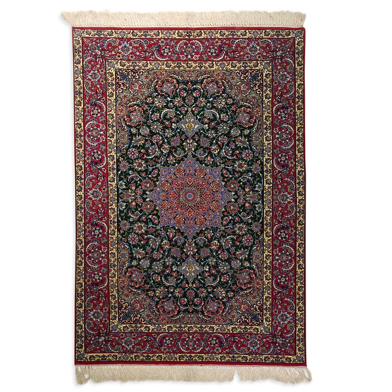 3'8" x 5'5"   Silk on Wool Persian Isfahan Rug Angle View