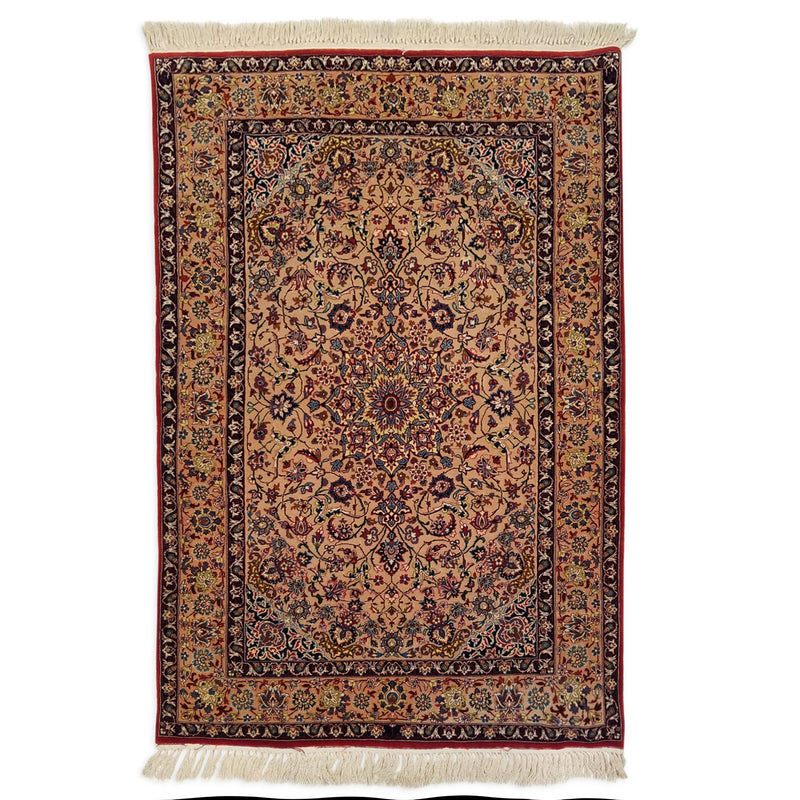 3'7" x 5'3"   Silk on Wool Persian Isfahan Rug Top View