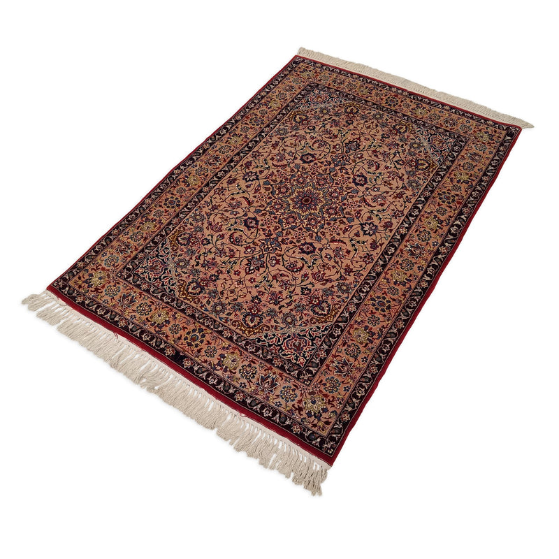 3'7" x 5'3"   Silk on Wool Persian Isfahan Rug Angle View