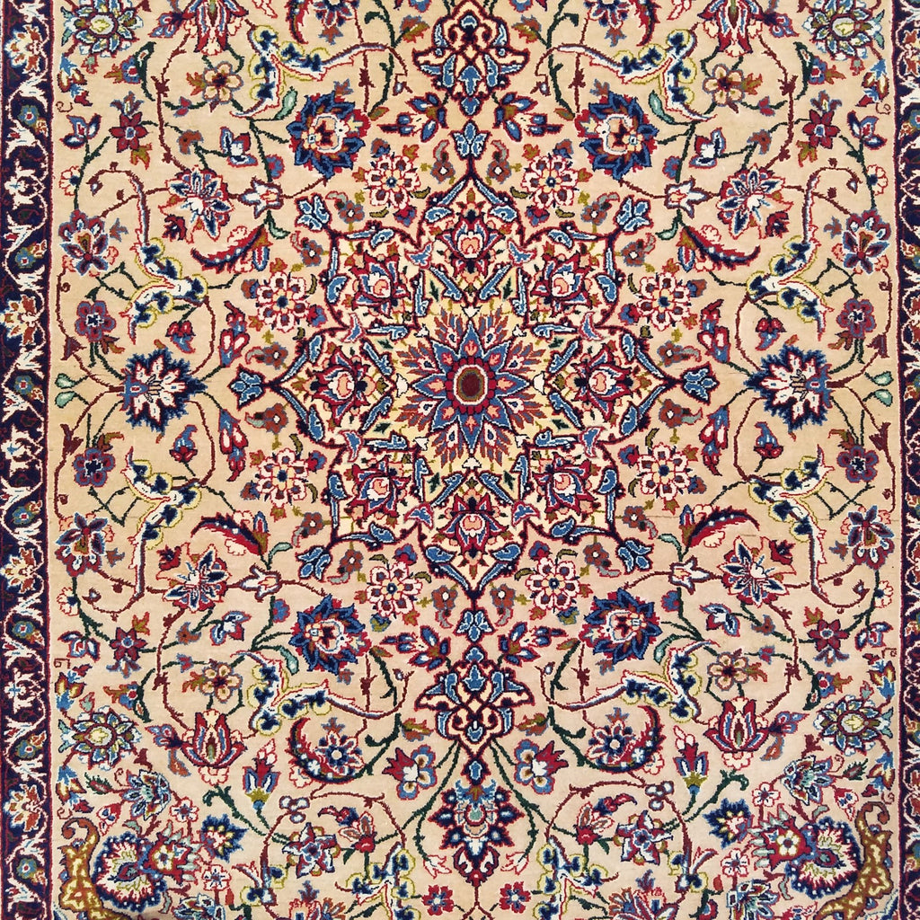 3'7" x 5'3"   Silk on Wool Persian Isfahan Rug Angle View