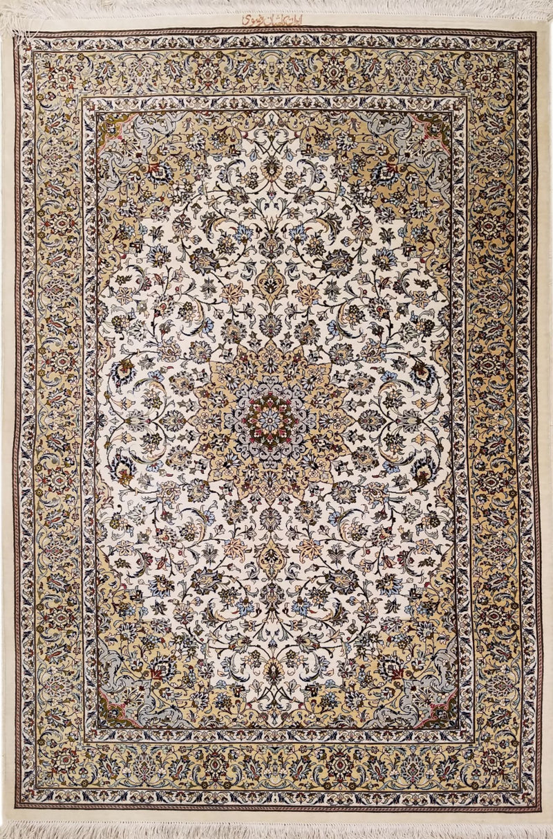 3'3" x 4'10"   Silk Persian Keshan Rug Top View