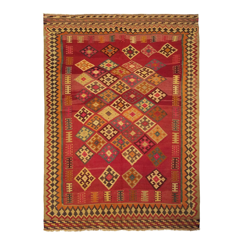 5'2" x 7'1"   Persian Vintage Qashqai Kilim Rug Top View