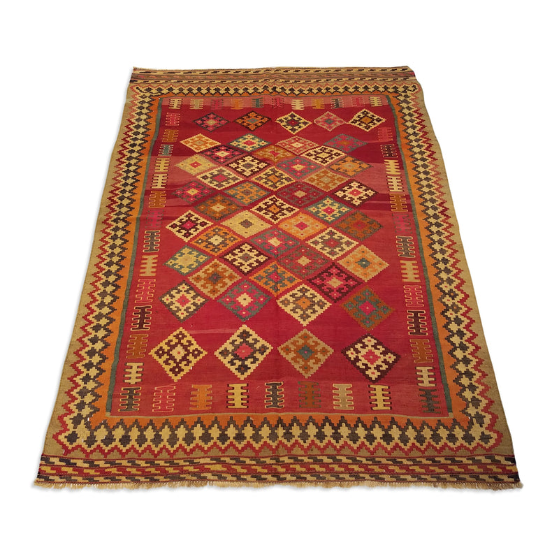 5'2" x 7'1"   Persian Vintage Qashqai Kilim Rug Angle View